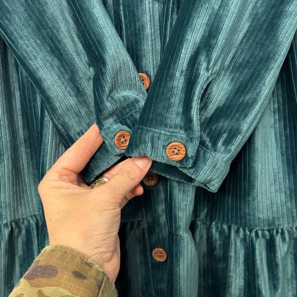Biscotti Colezioni Girl’s 5yo Pine Green Velvet Button-Down Flutter Dress- EUC!